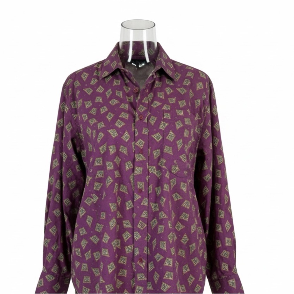 RARE VTG The North FaceWomens M Button Down 100%Cotton Geometric Pattern PREPPY